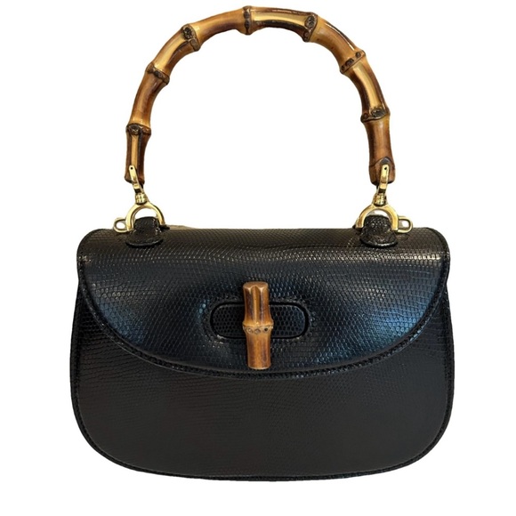 Rare Gucci Small Lizard Bamboo Top Handle Bag - Picture 1 of 13